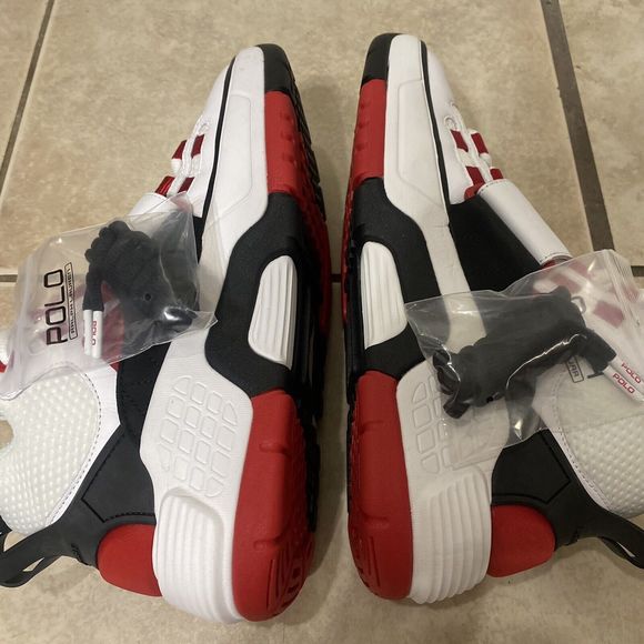 NEW Ralph Lauren Polo Sport Men's 9 White Black Red High Top Shoes PS100 - Picture 6 of 8